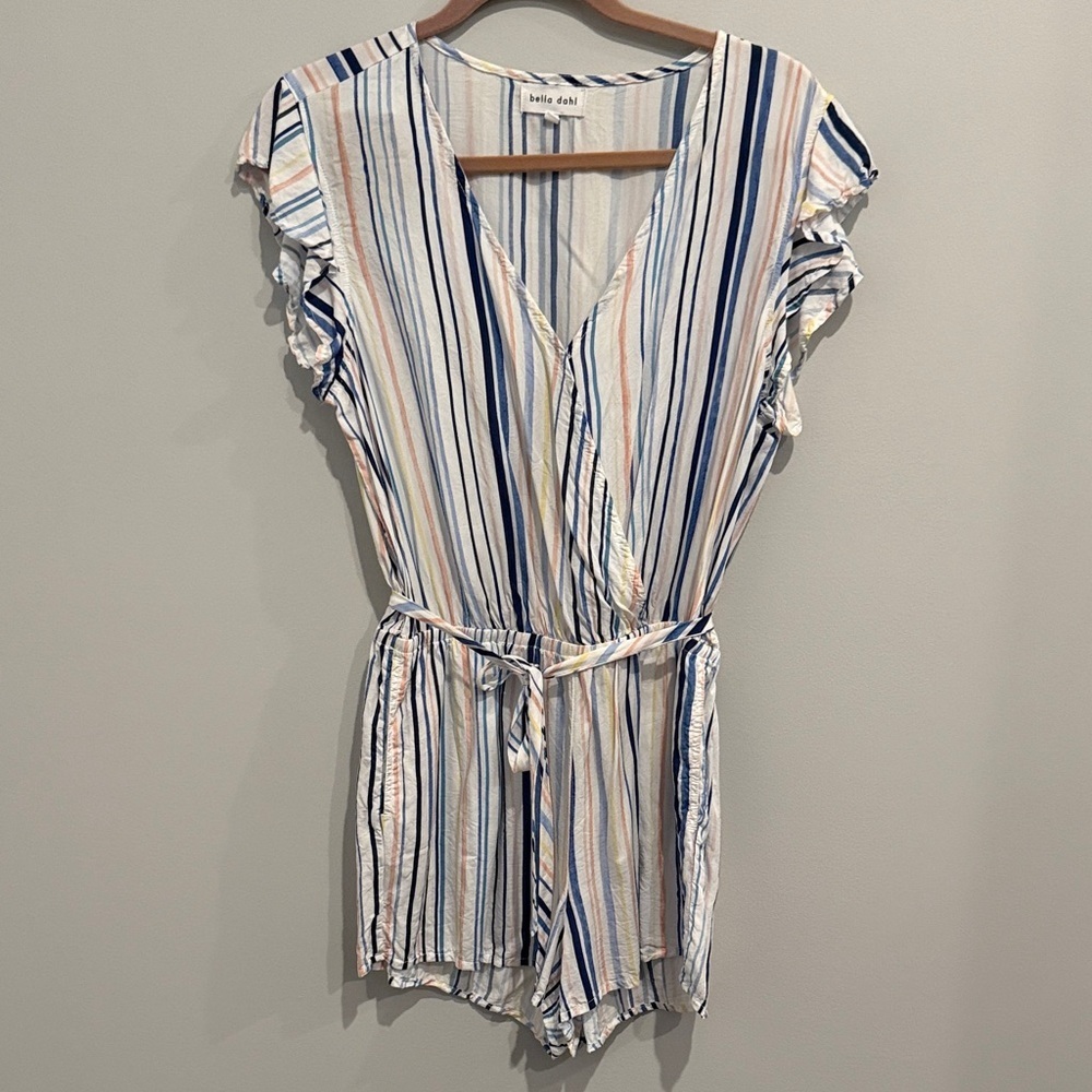 Bella Dahl Striped V-Neck Romper in Navy, Peach, Cream